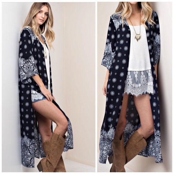 Navy Duster Maxi Cardigan Kimono - Picture 3 of 8